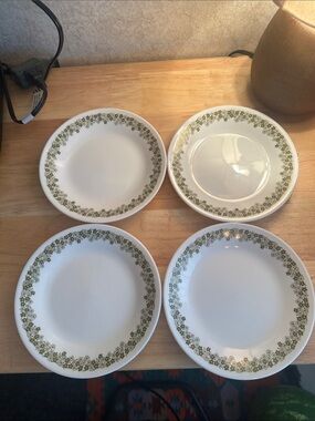 Corelle crazy daisy salad plates with Olive Green Floral Border Set of 4 vintage